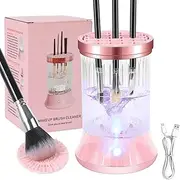Upgrade Electric Makeup Brush Cleaner Machine – Makeup brush Clean and Dry Makeup Brushes Tools,Sponges Automatically – Make Up Dryer,Washer Holder Combined(Pink)