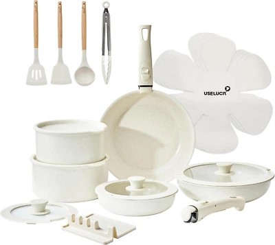 21 Pcs Pots and Pans Set Non Stick Ceramic Kitchen Cookware Set Detachable Handl