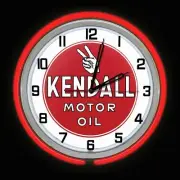 19" Kendall Motor Oil Sign Double Red Neon Clock Chrome Case Man Cave Garage Gas