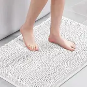 Smarcute Luxury Bath Mat for Bathroom Luxury Chenille Bathroom Mat Non Slip Extra Soft and Absorbent Microfiber Shaggy Rugs Quick Dry Bath Mat Washable (1 Piece - 50cm x 81cm), White