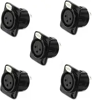 GDQLCNXB XLR Female Jack 3 Pin Panel Mount Jacks, XLR Female Socket Connector 5Pcs,Black Metal Housing