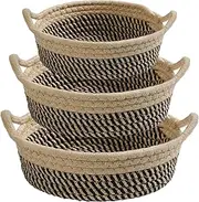 STOBSK Small Woven Gift Basket Baskets for Gifts Empty Baskets for Organizing Small Storage Basket for Gifting Dog Toy Basket Bins for Toy Organizer-Beige&Black