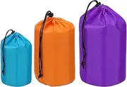 uxcell Stuff Sack 4x8/5x10/7x13, 3 Pcs Waterproof Outdoor Storage Sack Portable Drawstring Dust Flap Bag Sleeping Bag for Camping Hiking Backpacking, Blue/Orange/Purple