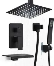 Regaderas Para Baño Modernas Grifo De Ducha Lluvia Negro Mate Pared 3 Mezclador