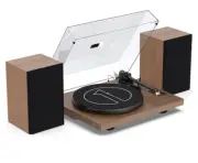 1 BY ONE Vinyl Record Player/Bookshelf Speakers Brown (Bluetooth) New (Open Box)