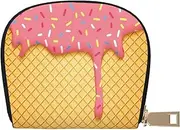 [JEJEA] ice Cream and Waffle Pattern Print Credit Card Holder Wallet, Small Card Holder Wallet with Zipper,Leather Card Holder, White, One Size