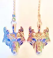 Set of Two ~ WOLF HEAD Celtic-Style Design Silver-Tone Metal ~ Ceiling Fan Pulls