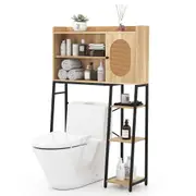 Costway Adjustable Over Toilet Storage Shelf Rack Stand Metal Cabinet Laundry Space Saver Bathroom Organizer Natural