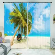 Swing Coconut Trees Sea 3D Blockout Photo Print Curtain Fabric Curtains Window