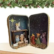 Nativity Set - Christmas Nativity Sets | Wooden Nativity Figurines Christmas Nativity Box Ornament | Colorful Hand-Painted Holy Family Religious Figurine Art Decoration for Living Room