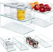 Hudgan 8 PACK Stackable Pantry Organizer Bins (3 sizes) - 2XL+2M+4S, Clear