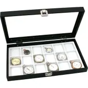 Black Glass Top Display Case Box White 18 Slot Insert