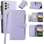 Boyobacase for Samsung Galaxy A13 4G Wallet Case,for Galaxy A04S 5G, PU Leather Wallet Flip Cover Stand Feature[6 Card Slots] [1 Zipper Coin Pocket] with Wrist Strap-Purple