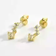 Silver Gold Line Drop Earring Women Yellow Crystal Stud Earring Piercing