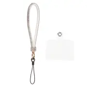 1 Pcs Phone Lanyard, Detachable Wrist Strap Glitters with Phone Patches, White