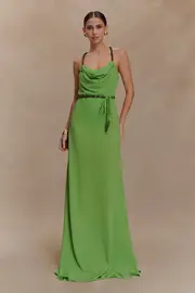 Elaine Chiffon Beaded Maxi Dress - Green