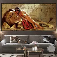 在飛比找蝦皮購物優惠-古埃及婦女女孩和老虎埃及帆布畫牆壁藝術海報