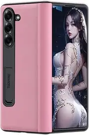 Leather Case for Samsung Galaxy Z Fold5, Hinged Cover for Samsung Galaxy Z Fold5 Phone, Bracket, Mobile Phone Shell, Support Frame, Leather Holster -Pink
