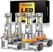 OXILAM H11 9005 Light Bulbs Combo, 70000lm 900% Brighter 6500K Cool White Light, H11-H9-H8 9005-HB3 Fog Light DRL Halogen Replacement 1:1 Size, Wireless Design, IP68 Waterproof, Pack of 4