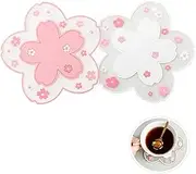 Kawaii Sakura Cup Coaster Set, 4.5Inch Cherry Blossom Coaster Decor Cup Placemat Cute Kitchen Pot Bowl Pad Placemat Table Cup Mat Flower Pattern Mug Pink Coasters Set of 2 for Drinks, Coffee, Tea