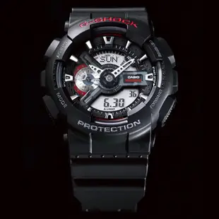 CASIO 卡西歐 G-SHOCK 經典紅黑重機雙顯手錶-55mm GA-110-1A