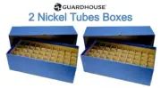 2 Guardhouse NICKEL Coin Tube Storage Display BLUE Boxes Holds 50 Square/Rounds