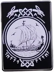 [Pinstant] Viking Ship Longship Boat Rune Runes Symbol Vegvisir Compass Norse God Odin Mythology Celtic Valhalla 1.2" Enamel Pin Badge, 1.2 Inches Tall, Enamel, metal