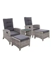[Gardeon] Outdoor Patio Furniture Recliner Chairs Table Set Wicker Sofa Lounge 5pc