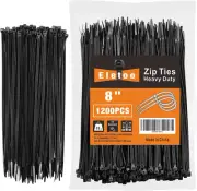 8 Inch Black Zip Ties (1200 Pack), 35 LBS Tensile Strength, Self-Locking Nylon P