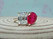 Toi et Moi Emerald & Pear Cut 2 Stone Cubic Zirconiya You And Me Ring For Her