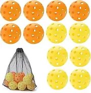 Roczential 12 PackOutdoor Pickleball Balls with Mesh Bag, 40 Holes Pickleball Balls Outdoor, High Bounce Compatible with All Pickleball Paddles, Perfect for Beginners and Intermediate Players