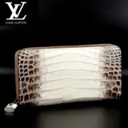 Louis Vuitton Crocodile Leather Zippy Wallet Loud Zipper Long White Brown