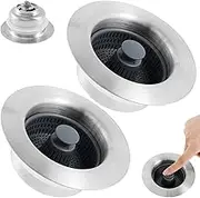 2Pcs Kitchen Sink Drain Strainer, Stainless Steel Sink Strainer, Pop Up Sink Stopper, Strainer Food Catcher, Kitchen Sink Odor Filter, 3 in 1 Sink Stopper Strainer for 3.5inch Drain Sink Aid/2918