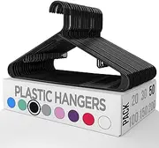 Utopia Home Plastic Hangers 50 Pack - Clothes Hanger with Hooks - Durable & Space Saving Coat Hanger - Heavy Duty Skirt Hangers (Black)