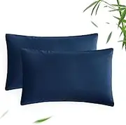 Wake In Cloud - Bamboo Pillowcases, Pack of 2, Cooling Breathable for Hot Sleepers and Ultra Soft, Navy Blue, Standard Size 48x74 cm