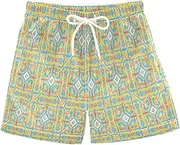 [RPLIFE] Kids Swim Trunks for Boys, Anti Chafe Swim Trunks for Boys 2 T, Traditional Spanish Tiles Blue
