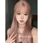 Long Straight Wig Blonde Pink Synthetic Wigs with Bangs for Women