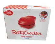 BETTY CROCKER Mini Donut Factory Maker/ Nonstick Surface/ Red/ Easy Clean/ NEW!