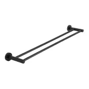 Round Brass Double Towel Rail - Matte Black - 600mm