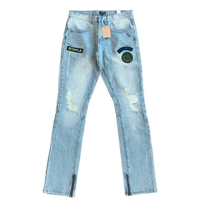 NWT Staple Pigeon Brand Canyon Denim Stonewash Patch Jeans Zipper Cuff Size 30