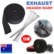 15m Exhaust Wrap 2000F Heat Resistant Car Motorcycle Manifold Tape and 10 Ties