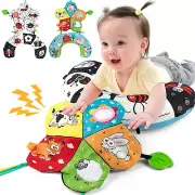 Tummy Time Pillow with 3D Crinkle Mat & Teethers, Black and White High Contrast