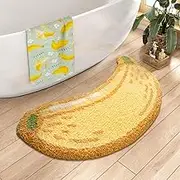 DEXI Cute Bath Rugs, Bathroom Runner Rug, Funny Fruit Bathmat, Absorbent Non-Slip Washable Carpet for Bedroom, Kids Room Home Decor, 39.5"x18.5", Banana