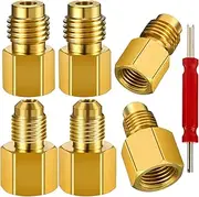 6 Pcs Brass Refrigerant Tank Adapter, with 1 Valve Core Remover, R12 R22 to R134A Adapters Kit, R134A Refrigerant Tank, Vacuum Pump Port Conversion Retrofit Kit,1/4''Flare Female, 1/2'' Male