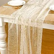 AerWo Silver Table Runner 10FT, Glitter Table Runner Wedding Table Decor, Wedding Table Decorations 27"x120" for Birthday Baby Shower Table Decor