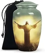 Jesus Christ Urn - Sunrise Green Large Funeral Urns for Adult Human Ashes - Funeral Cremation Urn for Mom, Dad, Men & Women - 10 Inch Memorial Tribute