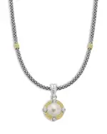 Lagos 18K Yellow Gold & Sterling Silver Luna Cultured Freshwater Pearl & Diamond Pendant Necklace, 18
