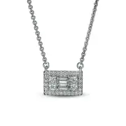 0.25 CT. T.W. Baguette and Round Natural Diamond Sideways Rectangle Necklace in 10K White Gold - 18.25"