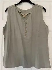 Woolrich Women's Sleeveless Top V Neck Button Front Shirt Olive Size L NWT