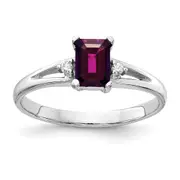 14k White Gold 6x4mm Emerald Cut Rhodolite Garnet AA Diamond ring